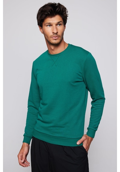 Tudors Pamuk Bisiklet Yaka Basıc Unisex Yeşil Sweatshirt-27897-yeşil Yeşil
