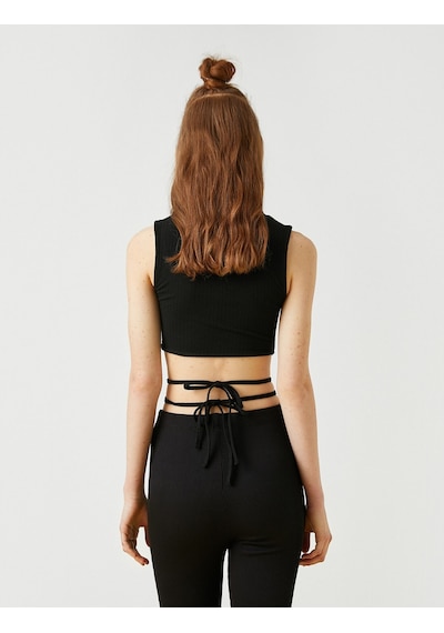 Koton Pencere Detaylı Beli İpli Bisiklet Yaka Crop Atlet Siyah 2sal30070ık
