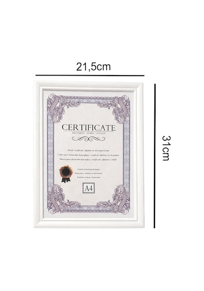 A4 Beyaz Diploma Ve Sertifika Çerçevesi 21,5x31 Cm Duvar Ve Masa Çerçevesi