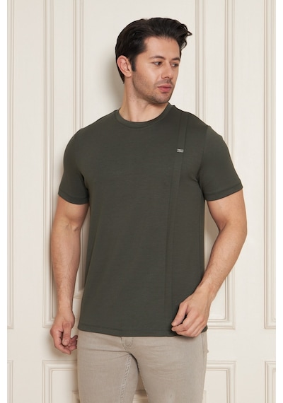 Erkek Jeuss Oysho Kumaş Sıfır Yaka Haki Tshirt