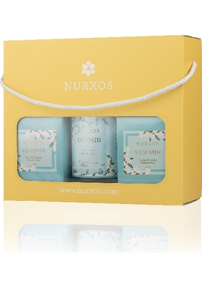 Nurxos 9687 Yasemin Kutulu 2 Adet Kokulu Mum + Freshener Oda Spreyi