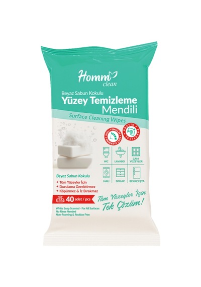 Homm Clean Beyaz Sabun Kokulu Yüzey Temizleme Mendili 40 Adet 40'lı Set