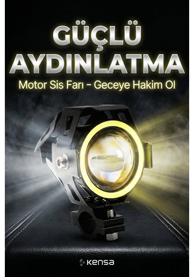 U7 Motosiklet Sis Farı Mercekli, Büyük Kafesli, Sarı Angel Işıklı Led -