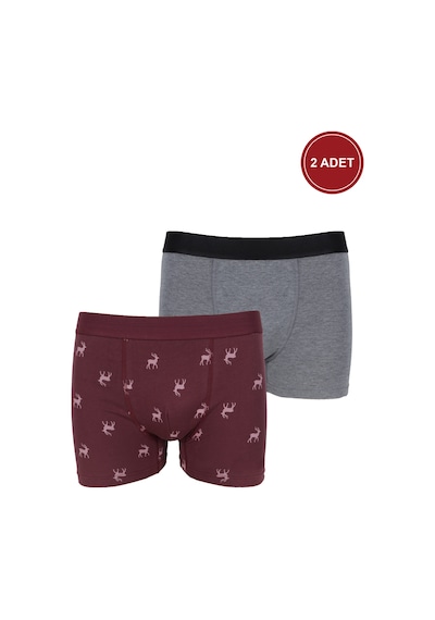 Koza İç Giyim Erkek 2'li Pamuklu Likralı Boxer Ko9003bx.02 Gri - Bordo Koza İç Giyim Erkek 2'li Pamuklu Likralı Boxer Ko9003bx.02 Gri - Bordo