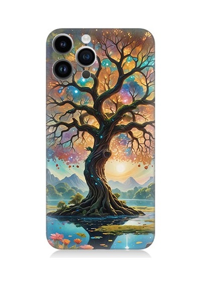 Apple  iPhone 14 Pro Uyumlu   Renkli Ağaç Desenli Silikon Kılıf