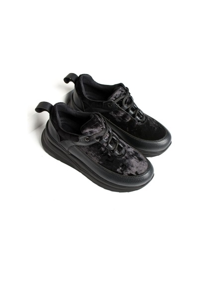 Yeni Bej - Kadife Dolgu Taban Sneaker Model 440583 Siyah