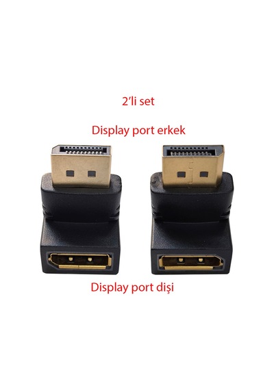 Display Port L Tipi 90 Derece Dişi Erkek Çevirici 2'li Set