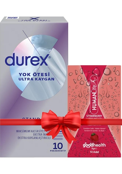 Durex Yok Ötesi Ultra Kaygan Prezervatif 10'lu + Humanlife 5 Gr X 10 Çilek Aromalı Jel Lubricant