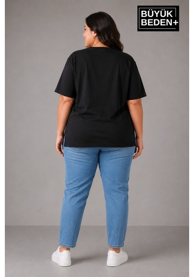 Superlife Büyük Beden Kadın Bisiklet Yaka Yırtmaç Detaylı 3xl-6xl Tunik Tişört Spr26btsk501 Siyah
