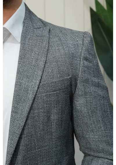 Bys Beystil Sivri Yaka Hasır Gri Ceket - Slim Fit