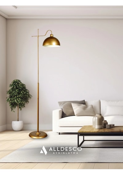 Glorea Metal Lambader Eskitme Gold & Beyaz Modern, Dekoratif Ve Zarif Yer Aydınlatması Gold
