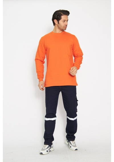Orange Safety Sıfır Yaka Sweat %100 Pamuk Turuncu