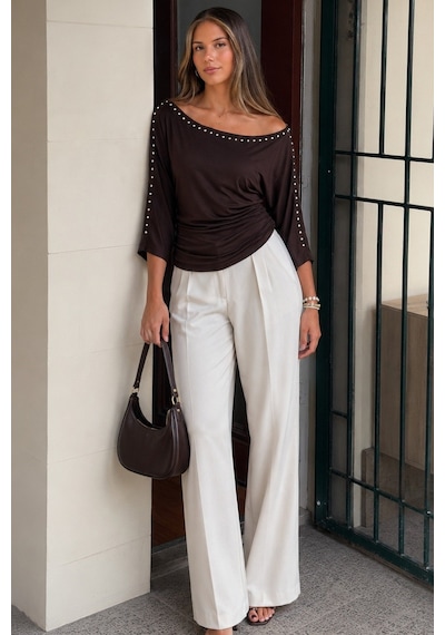 Madmext Acı Kahve Kayık Yaka Zımba Detaylı Bluz Mg2697 Acı Kahverengi Madmext Acı Kahve Kayık Yaka Zımba Detaylı Bluz Mg2697 Acı Kahverengi