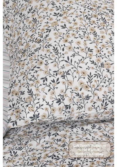 Elart Betty Nevresim Takımı Çift Kişilik %100 Pamuk Ranforce Lastikli Çarşaf 200x220 Cm Bej Bej