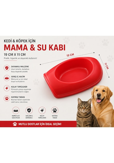 Kedi Köpek Mama Ve Su Kabı 19x11 Cm Oval Kaymaz Tabanlı - Kırmızı