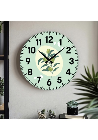 Dekoratif Türkçe Rakamlı Uv Baskılı Duvar Saati Sessiz Akar Mekanizma 40cm Metal Akrep Yelkovan Haki