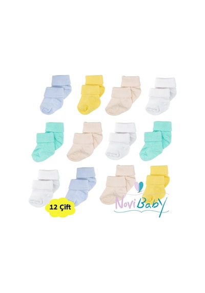 Novibaby 12'li Bambu Yenidoğan Bebek Çorap I Summer Boy I Kız Erkek Bebek Çorabı Çok Renkli