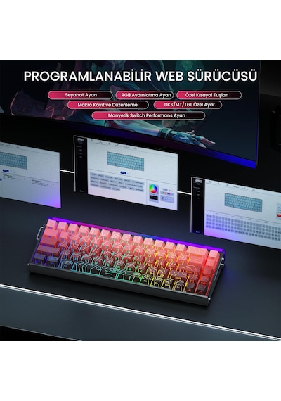 Aula Hero 68 He Manyetik Klavye Rapid Trigger Dragon King Switch 8000hz Rgb Neon Tkl Hot Swap Oyuncu Klavyesi Kırmızı