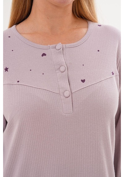 Mecit Pijama Mecit 6310 Lila %100 Pamuk Büyük Beden Kadın Gecelik Lila