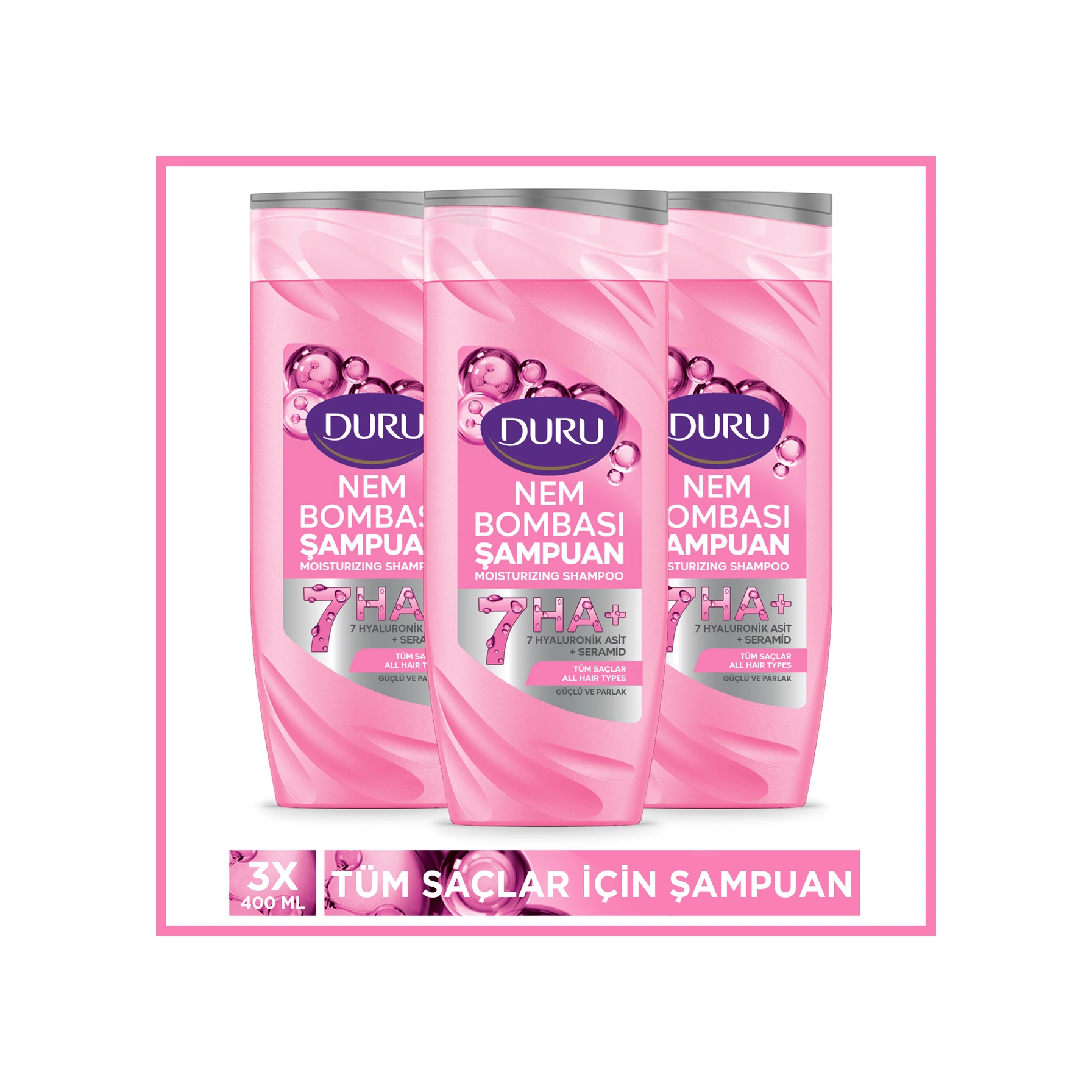 Duru Nem Bombası Tüm Saçlar İçin Şampuan 3x400 Ml