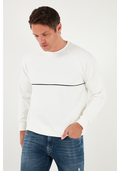 Buratti Pamuklu Şerit Detaylı Relaxed Fit Bisiklet Yaka Erkek Sweat 5901227 Ekru