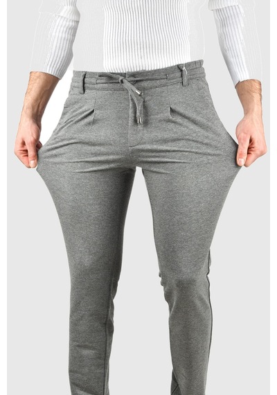 Deepsea Erkek Gri Beli Lastikli Slim Fit Likralı Duble Paça Penye Spor Pantolon 2502385 Gri