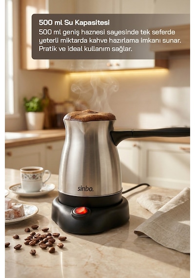 Sinbo Scm-9039 Elektrikli Türk Kahve Makinesi 5 Fincan 500 Ml Paslanmaz Çelik Cezve