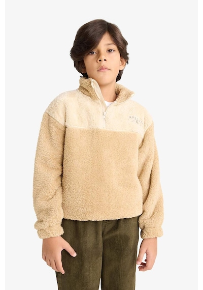 Defacto Erkek Çocuk Fermuarlı Yaka Nakışlı Pelüş Sweatshirt G2946a825wnbg360 Bej