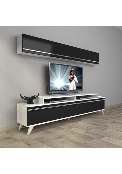 Decoraktiv Ekoflex 5 Mdf Retro Tv Ünitesi Tv Sehpası Beyaz - Siyah