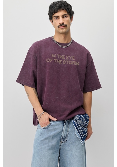 Vamos Oversize Baskılı Tişört V70-184 Bordo