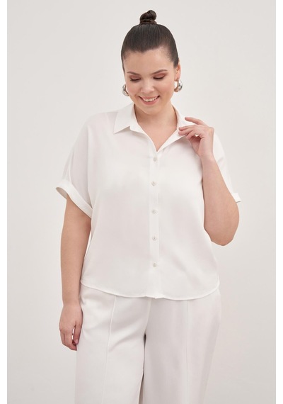 Myline Kısa Kollu Oversize Gömlek-1791 Beyaz