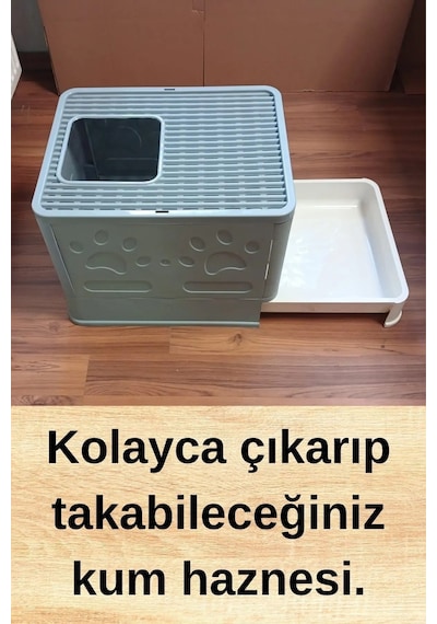 Büyük Boy Kırılmaz Kapalı Çekmeceli Kedi Tuvaleti Kedi Kumu Küreği Hediyeli Pet Bakım 38x38x49