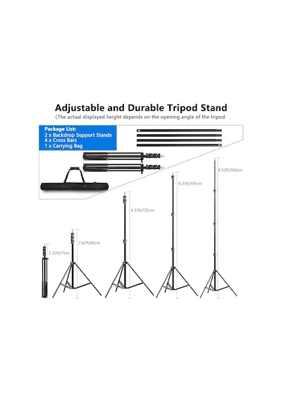 2,6 X 3 M / 8,5 X 10 Ft Taşıma Çantalı Ayarlanabilir Fotoğraf Standı Arka Plan Destek Sistemi K Standart