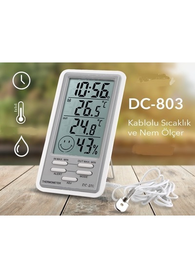 Dc-803 Kablolu Alarmlı Sıcaklık ve Nem Ölçer