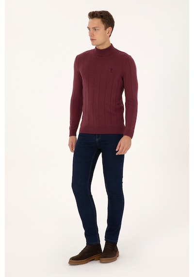 U.S. Polo Assn. Erkek Slim Fit Boğazlı Yaka Bordo Kazak 50315019-VR177