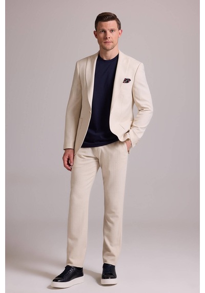 Erkek Krem Slim Fit Sivri Yaka Takım Elbise