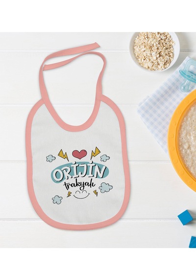 BK Kids Orjin Trakyalı Tasarımlı Pembe Bebek Mama Önlüğü-1 Pembe