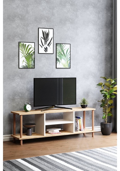Tv Sehpası Raflı Tv Ünitesi Televizyon Sehpası Ahşap Ayaklı
