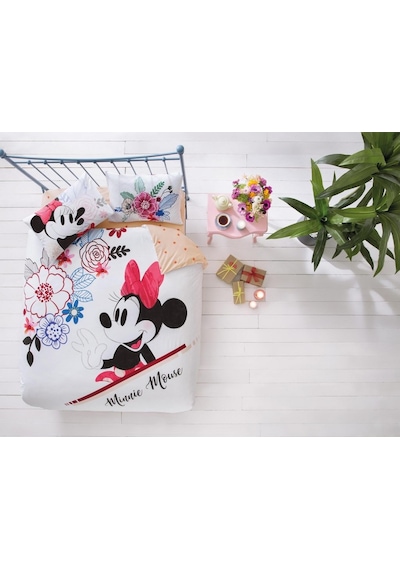 Taç Lisanslı Nevresim Takımı Minnie Mickey Water Color Çift Kişil