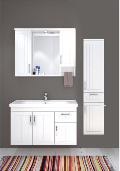 Denko Lotus 100 Cm Mdf Üzeri Lake Banyo Takımı Ve Boy Dolabı Çok Renkli