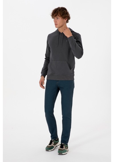 U.S. Polo Assn. Erkek Regular Fit Kapüşonlu Grı Basic Sweatshirt 50313720-VR024