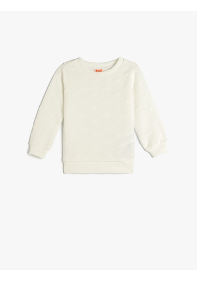 Koton Basic Sweatshirt Uzun Kollu Bisiklet Yaka Kalp Detaylı Dokulu Ekru 5smg10059ak Ekru