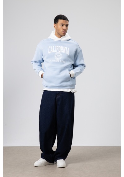 Vamos Çift Renk Baskılı Oversize Sweatshirt Bebe Mavi