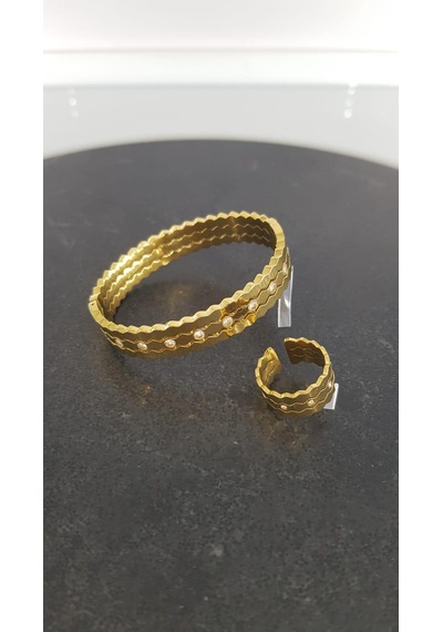 Taşlı Çelik Kelepçe Yüzük Sns50026883 Gümüş - Rose Gold