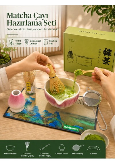 6 Parça Pembe Beyaz Renk Matcha Çayı Hazırlama Seti - Geleneksel Japon Matcha Seti Pembe - Beyaz