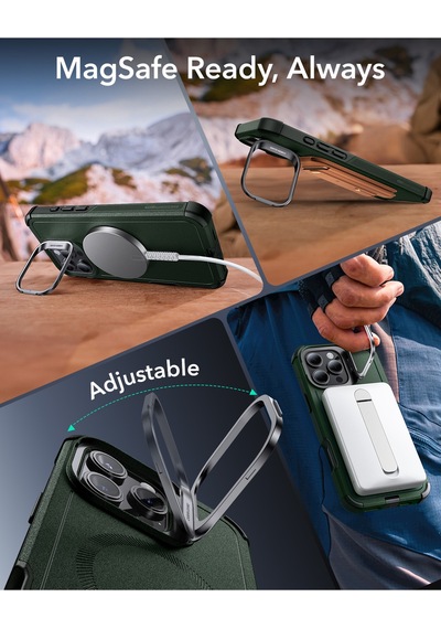 Esr Apple Uyumlu iPhone 16 Pro Cyber Tough Halolock Magsafe Stantlı Silikon Kılıf Green Green