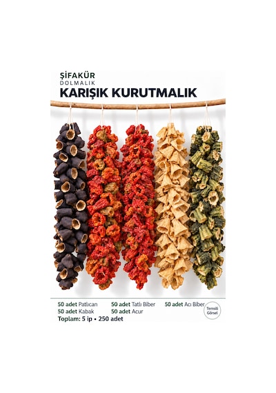 Karışık Dolmalık Kurutmalık Seti 5 Çeşit 250 Adet (5 İp)