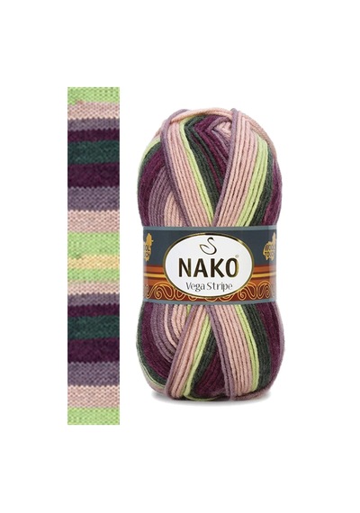 Tedar 5 Adet Vega Stripe Premium Akrilik El Örgü İpi Yünü No: 82414 Najmaddin (No:1) 8.5Cm X 10.5 Cm