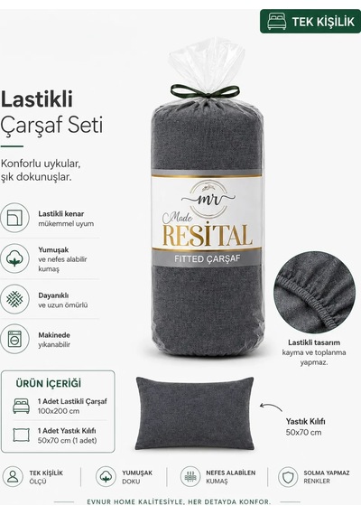 Resital Lastilki Çarşaf Seti Tek Kişilik Antrasit