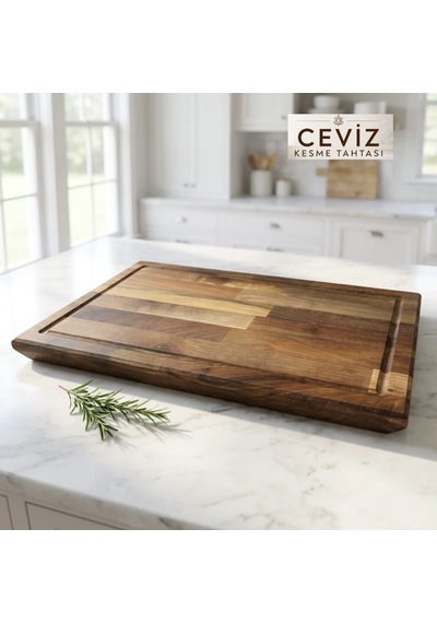 Nfzzstore Masif Ceviz Kesme Tahtası 50x30x4 Cm Ahşap Doğrama Ve Sunum Tahtası Kahverengi